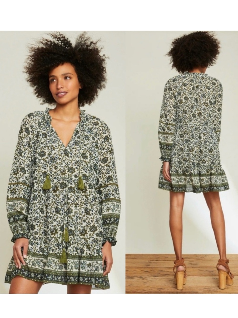Veronica Beard Danica Dress Off-White Multi Floral Print Boho Mini Dress L NWT